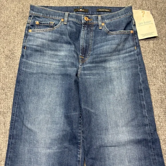 NWT 7 For All Mankind Jeans Women 30 Blue Cropped Jo Slim Illusion Highline Wide